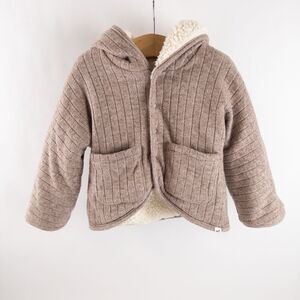 Oh baby! Warm Sherpa Lined Wide Rib Sweater Knit Snowdrift Hoodie‎ Brown Sz 6m